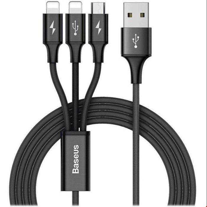 کابل تبدیل 1.2 متری USB به Lightning - Micro USB بیسوس CAMLL-SU01